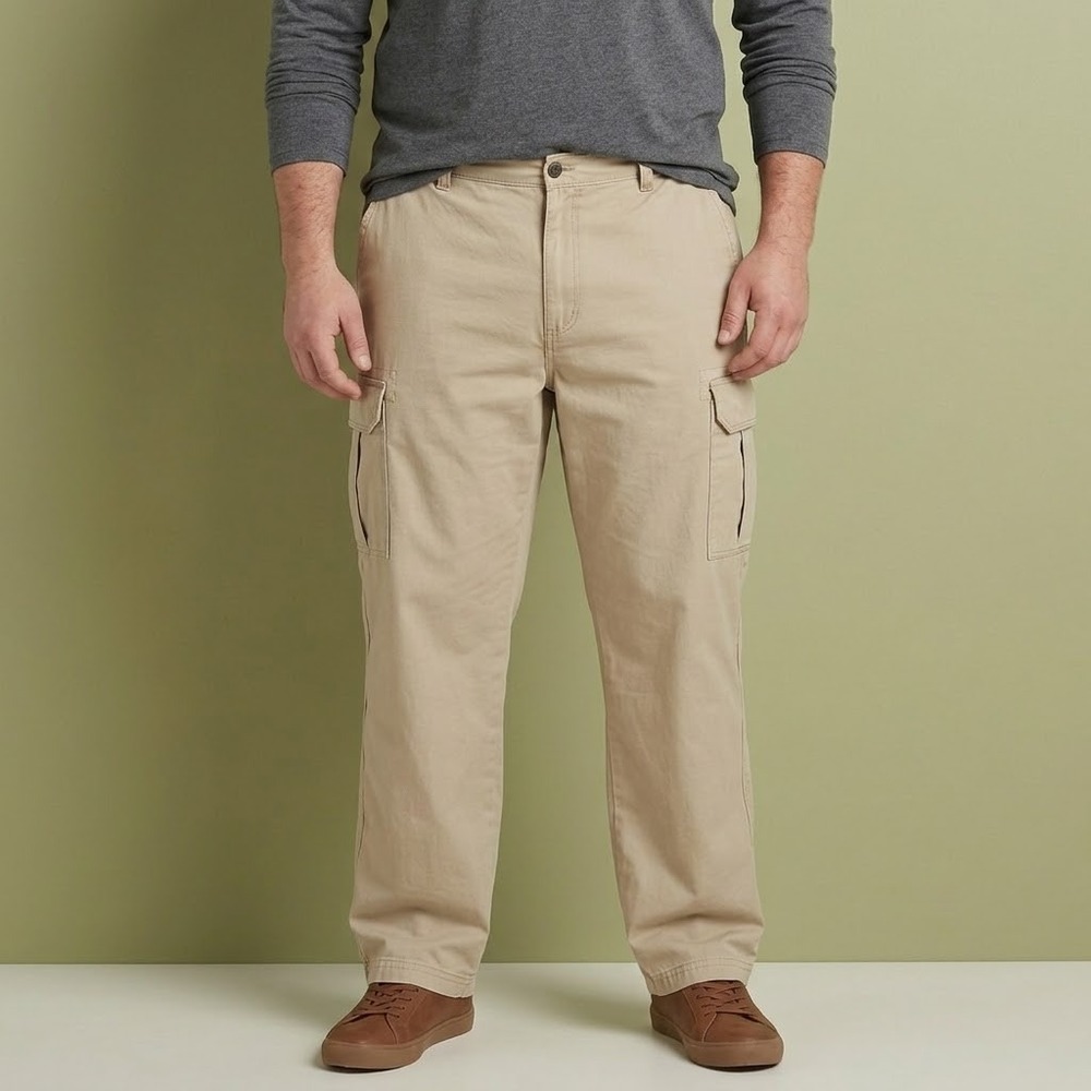 Chaps Cargo Pants Men 38x36 Beige Tan 100% Cotton Casual EUC